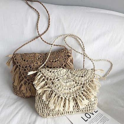 存在感 カジュアル  レトロ 草編み オールシーズン 透かし彫り 肩掛け バッグ