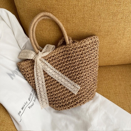 フランス式 旅行 気質アップ 可愛い 草編み ビーチ オシャレ レース 透かし彫り ハンドバッグ