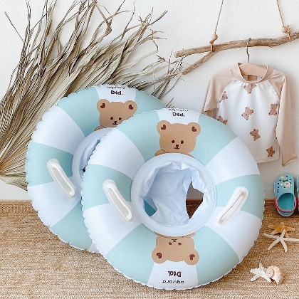高品質 配色 熊柄 赤ちゃん用 子供用 横転防止 水泳 サークル 浮き輪