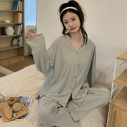 Ｖネック 韓国系 上下セット カジュアル シングルブレスト 綿 柔らかい パジャマ